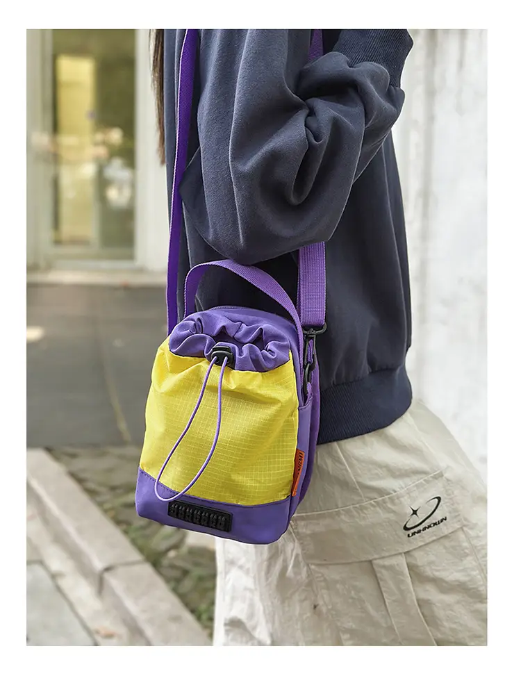 Unisex Color-block Drawstring Bag Water-repellent Double-layer Portable — feature 27