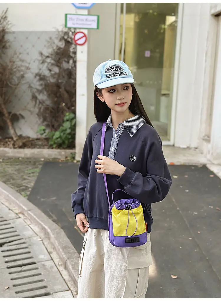 Unisex Color-block Drawstring Bag Water-repellent Double-layer Portable — feature 28
