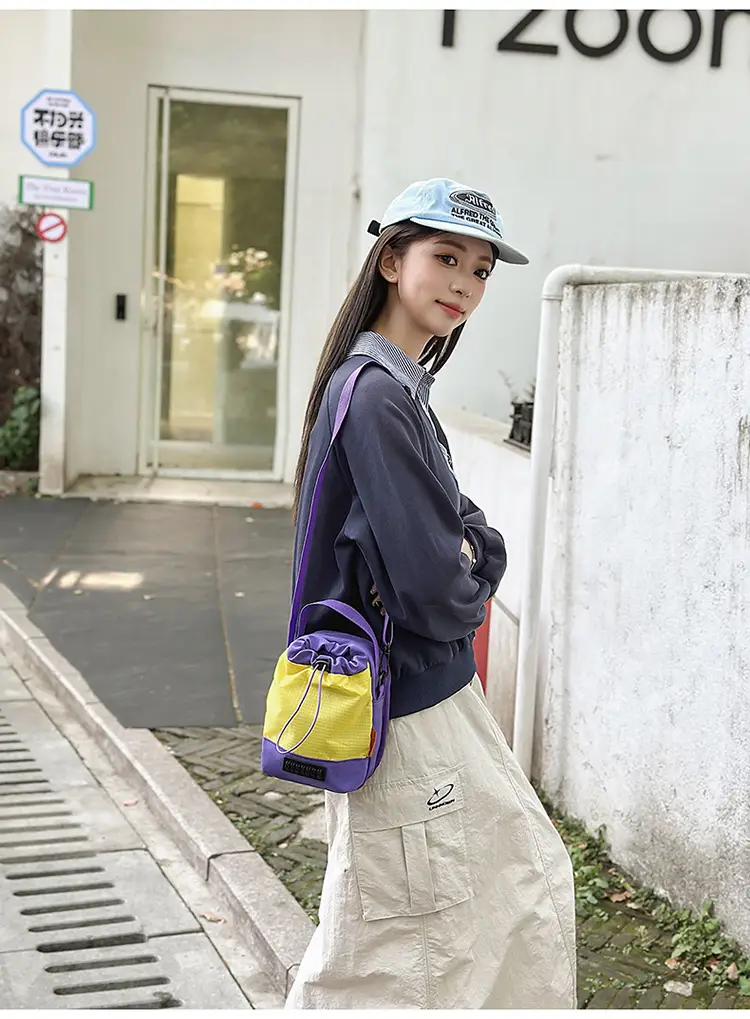 Unisex Color-block Drawstring Bag Water-repellent Double-layer Portable — feature 29