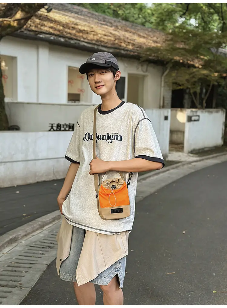 Unisex Color-block Drawstring Bag Water-repellent Double-layer Portable — feature 36