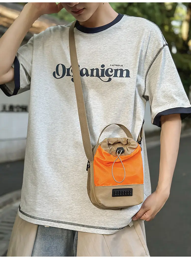 Unisex Color-block Drawstring Bag Water-repellent Double-layer Portable — feature 37