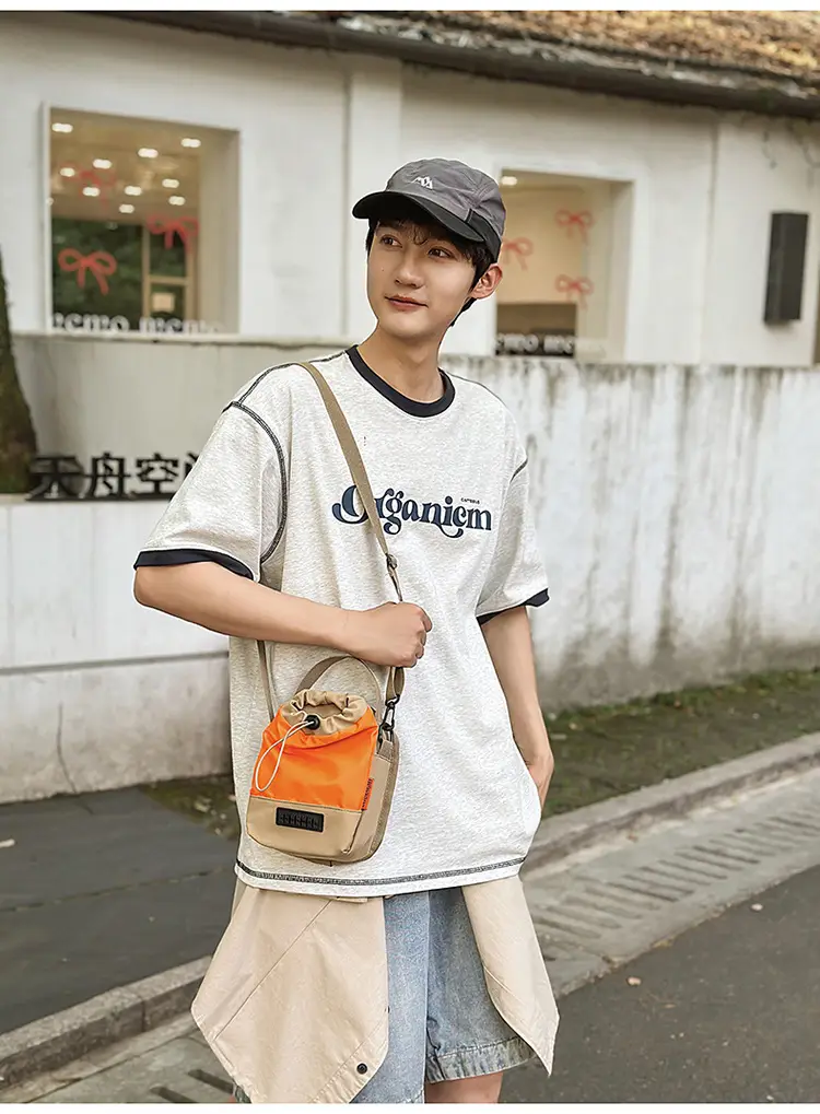 Unisex Color-block Drawstring Bag Water-repellent Double-layer Portable — feature 38