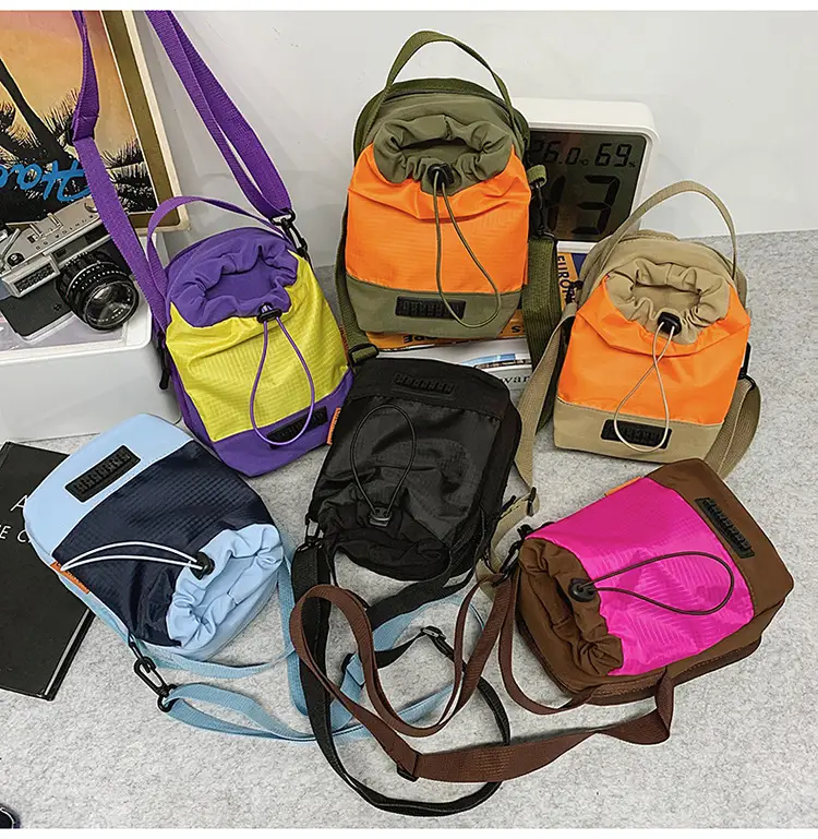 Unisex Color-block Drawstring Bag Water-repellent Double-layer Portable — feature 5