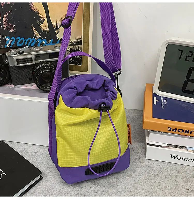 Unisex Color-block Drawstring Bag Water-repellent Double-layer Portable — feature 9