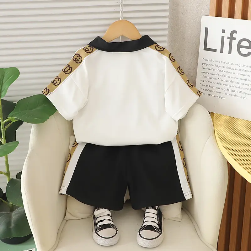 Kids Navy Blue Polo Shorts Set Summer Korean Style - Image 4