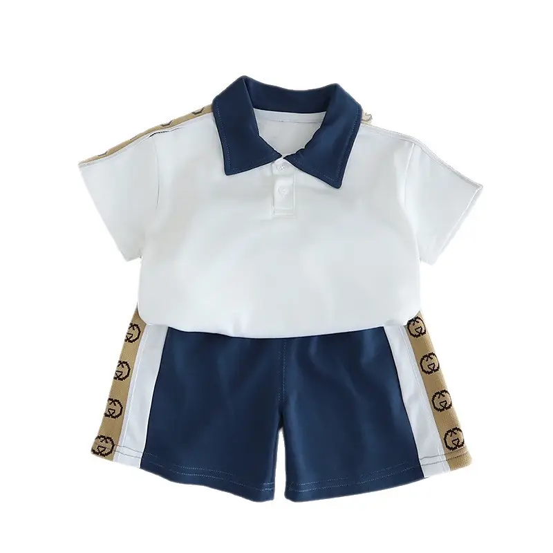 Kids Navy Blue Polo Shorts Set Summer Korean Style - Image 5