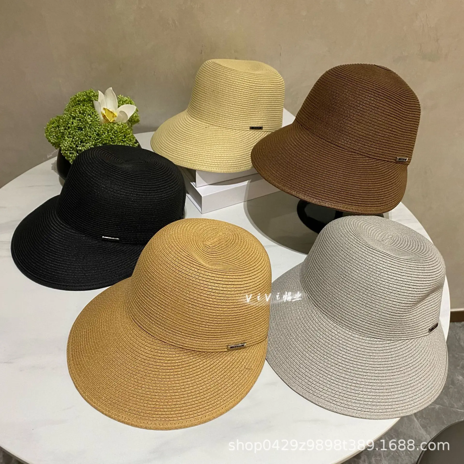 Women Straw Sun Hats with Large Brim Black Brown Beige