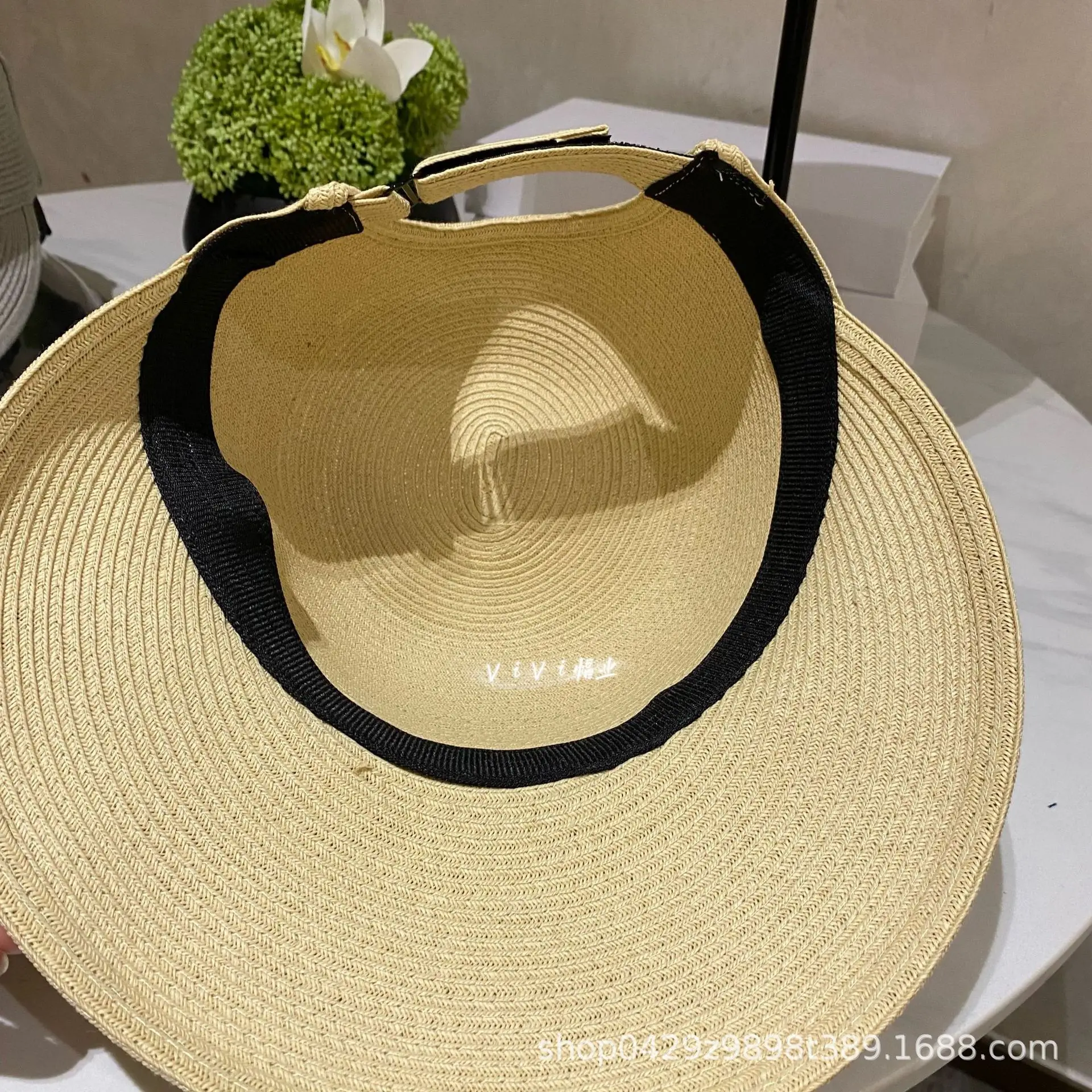 Women Straw Sun Hats with Large Brim Black Brown Beige