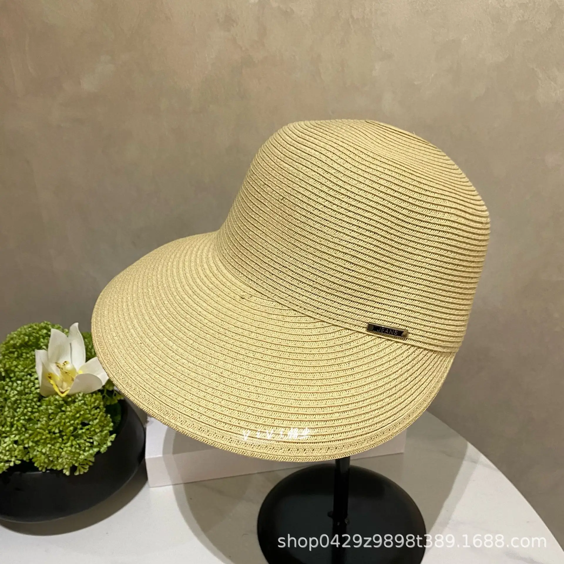 Women Straw Sun Hats with Large Brim Black Brown Beige