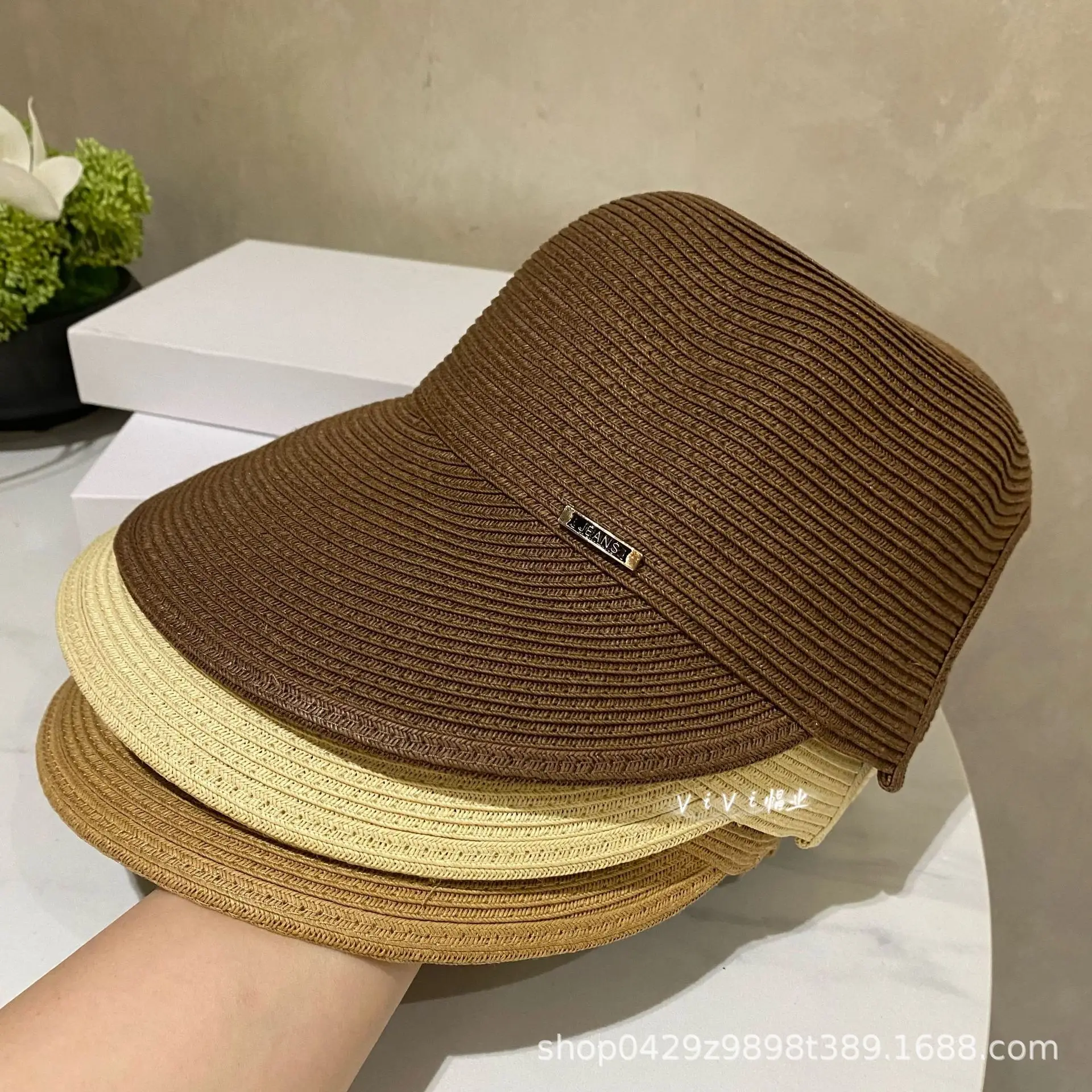 Women Straw Sun Hats with Large Brim Black Brown Beige — feature 3
