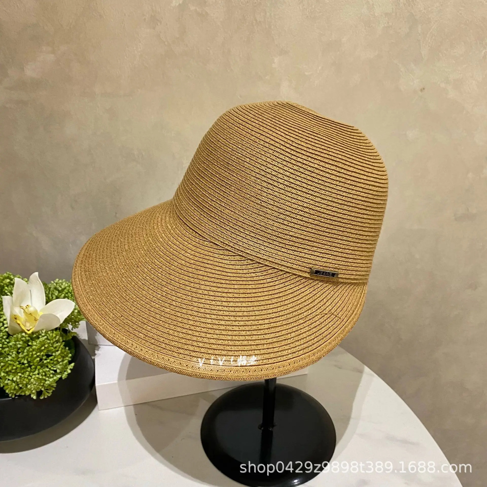Women Straw Sun Hats with Large Brim Black Brown Beige