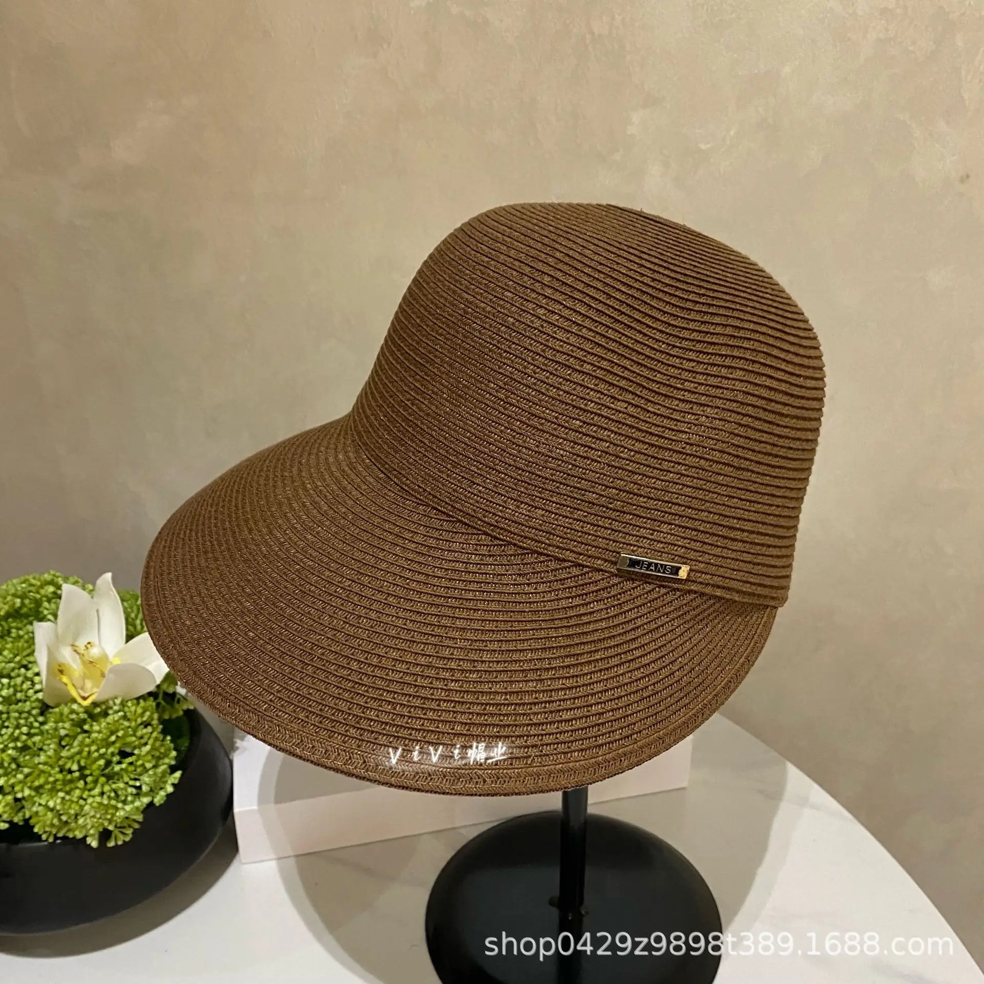 Women Straw Sun Hats with Large Brim Black Brown Beige