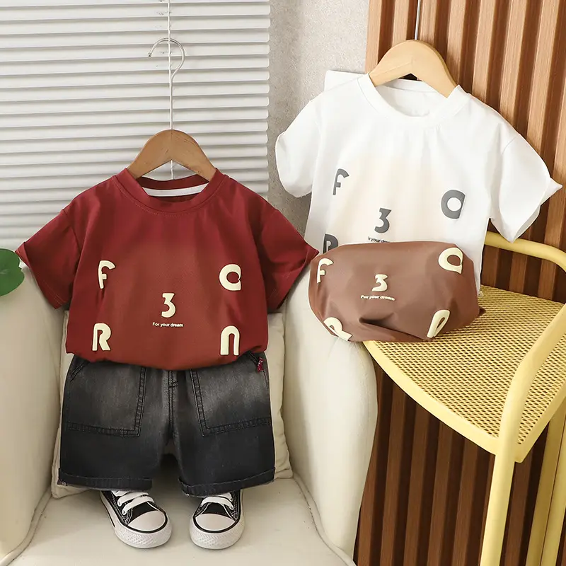 Kids Printed T-Shirt Brown Short Sleeve Summer Set - Image 4