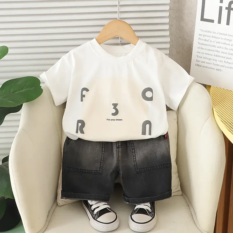 Kids Printed T-Shirt Brown Short Sleeve Summer Set - Image 3
