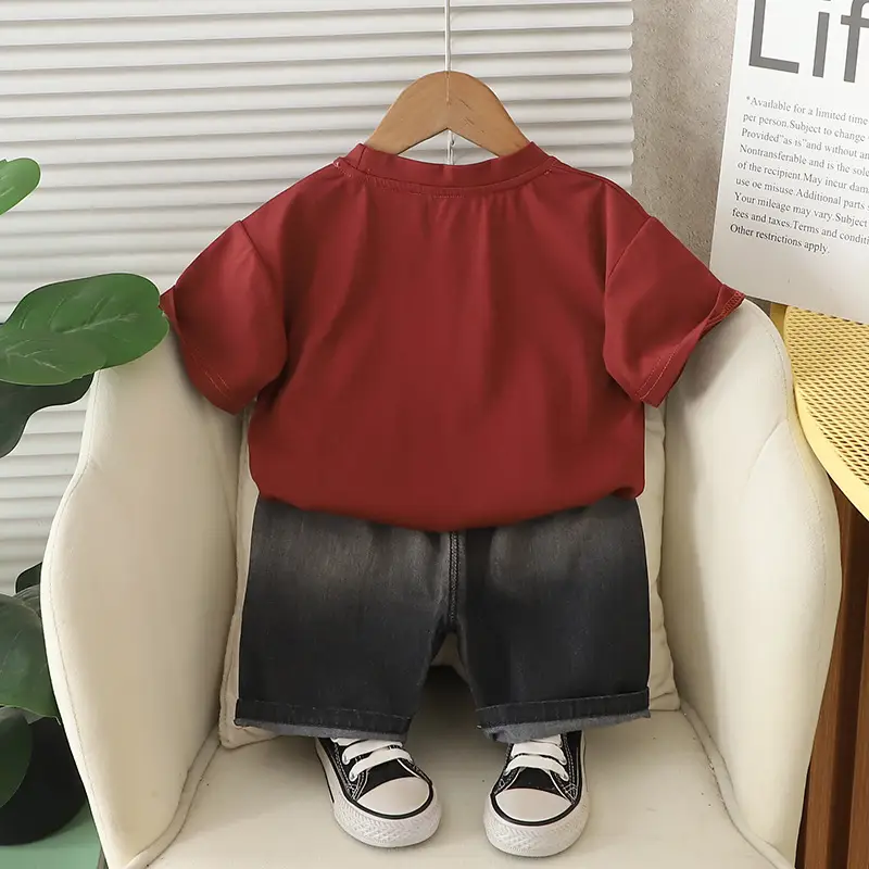 Kids Printed T-Shirt Brown Short Sleeve Summer Set - Image 5
