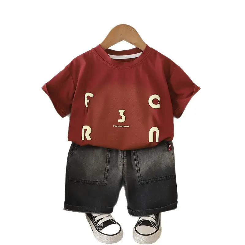 Kids Printed T-Shirt Brown Short Sleeve Summer Set - Image 6
