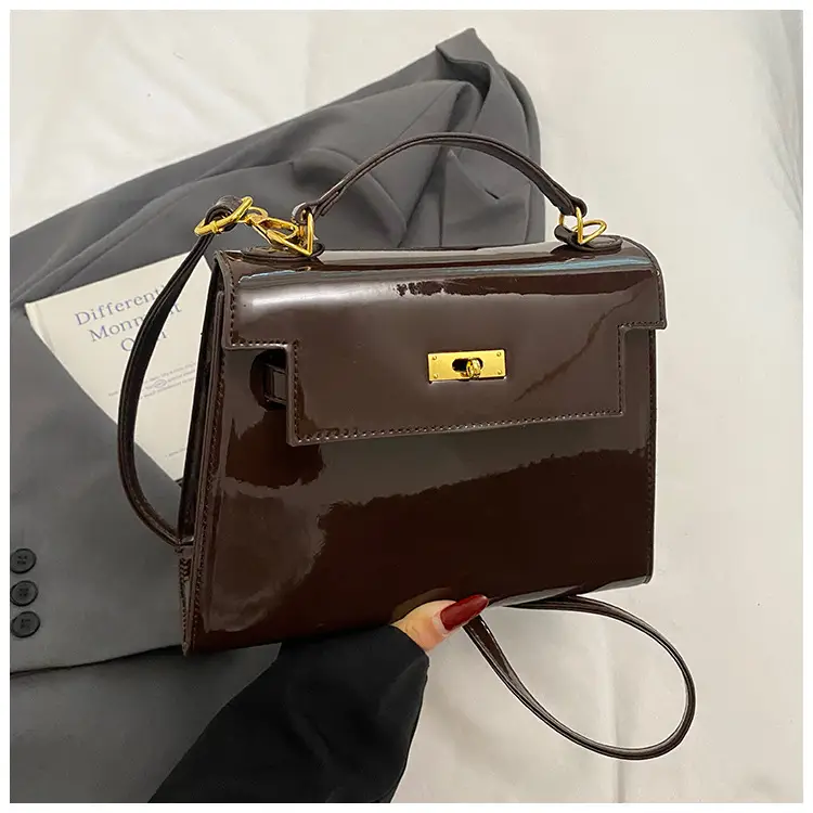 2025 Brown Glossy Leather Shoulder Bag for Women - Image 4
