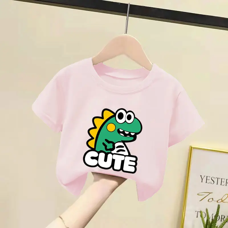 Kids Cotton T-Shirt White Pink Cute Frog Print 2024