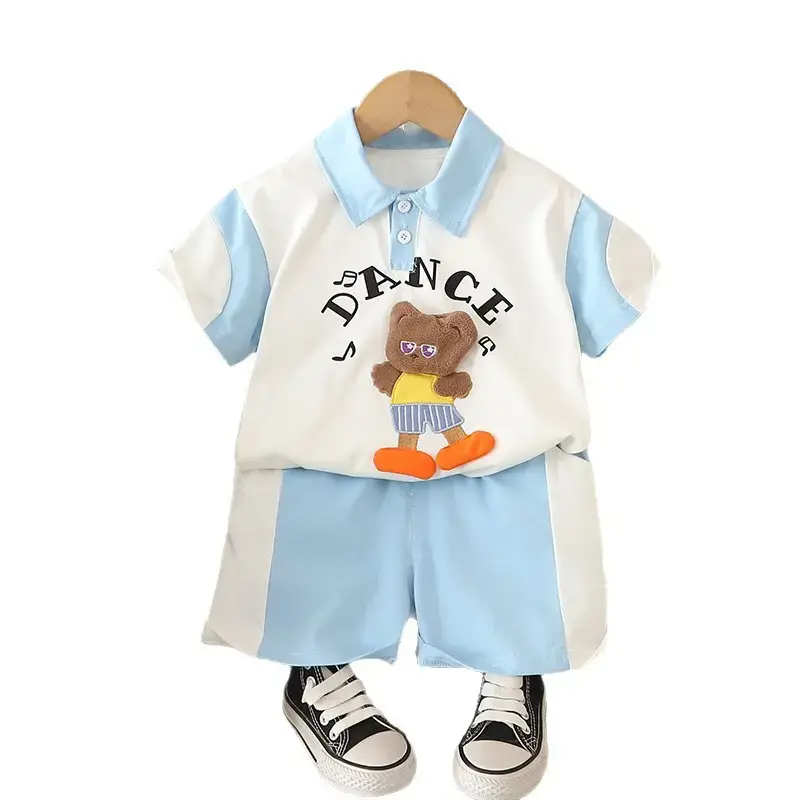 Kids Bear Print Yellow Shorts Set Summer Wear - Image 6