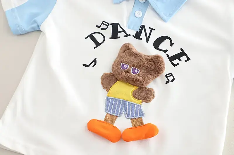 Kids Bear Print Yellow Shorts Set Summer Wear — feature 9