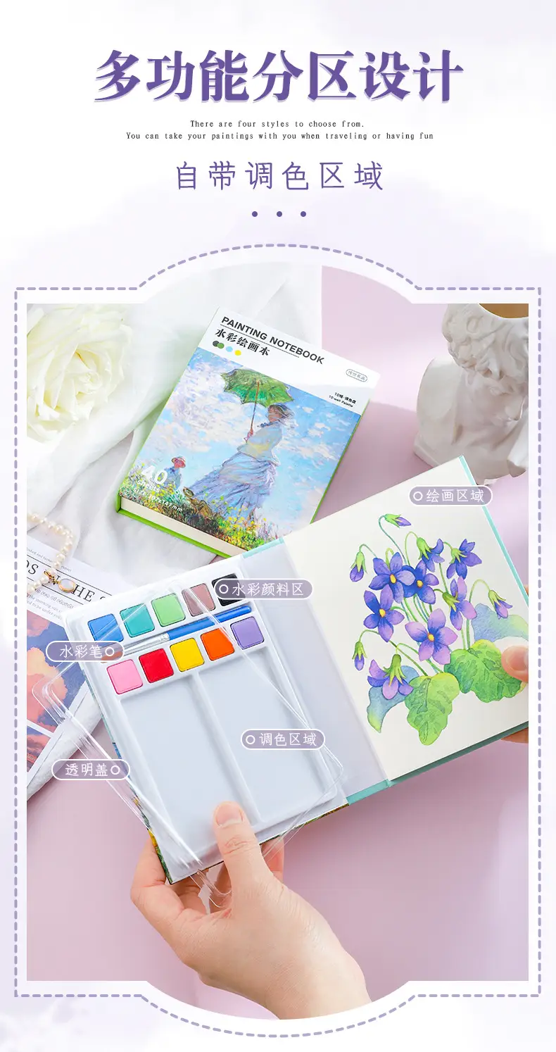 Mini travel watercolor suit portable small drawing board solid watercolor paint suit DIY personalized drawing board — feature 3
