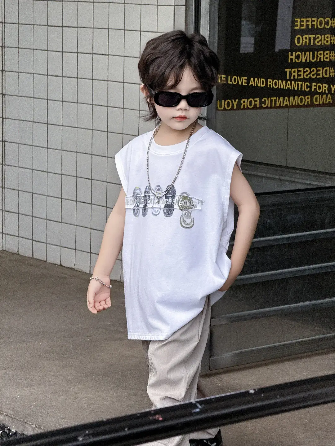 Boys Sleeveless T-Shirt White 2025 Summer Wear — feature 4