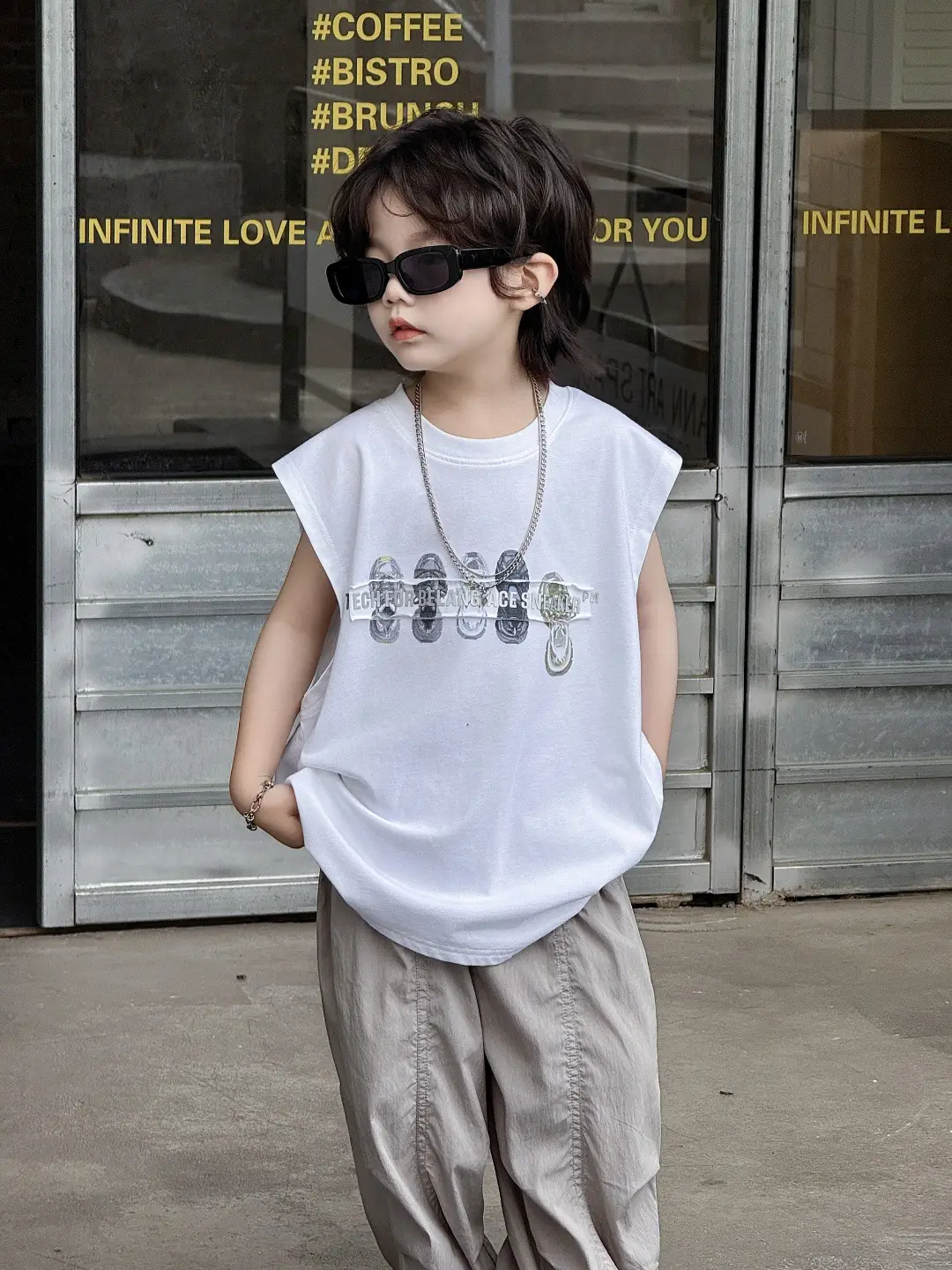Boys Sleeveless T-Shirt White 2025 Summer Wear — feature 6