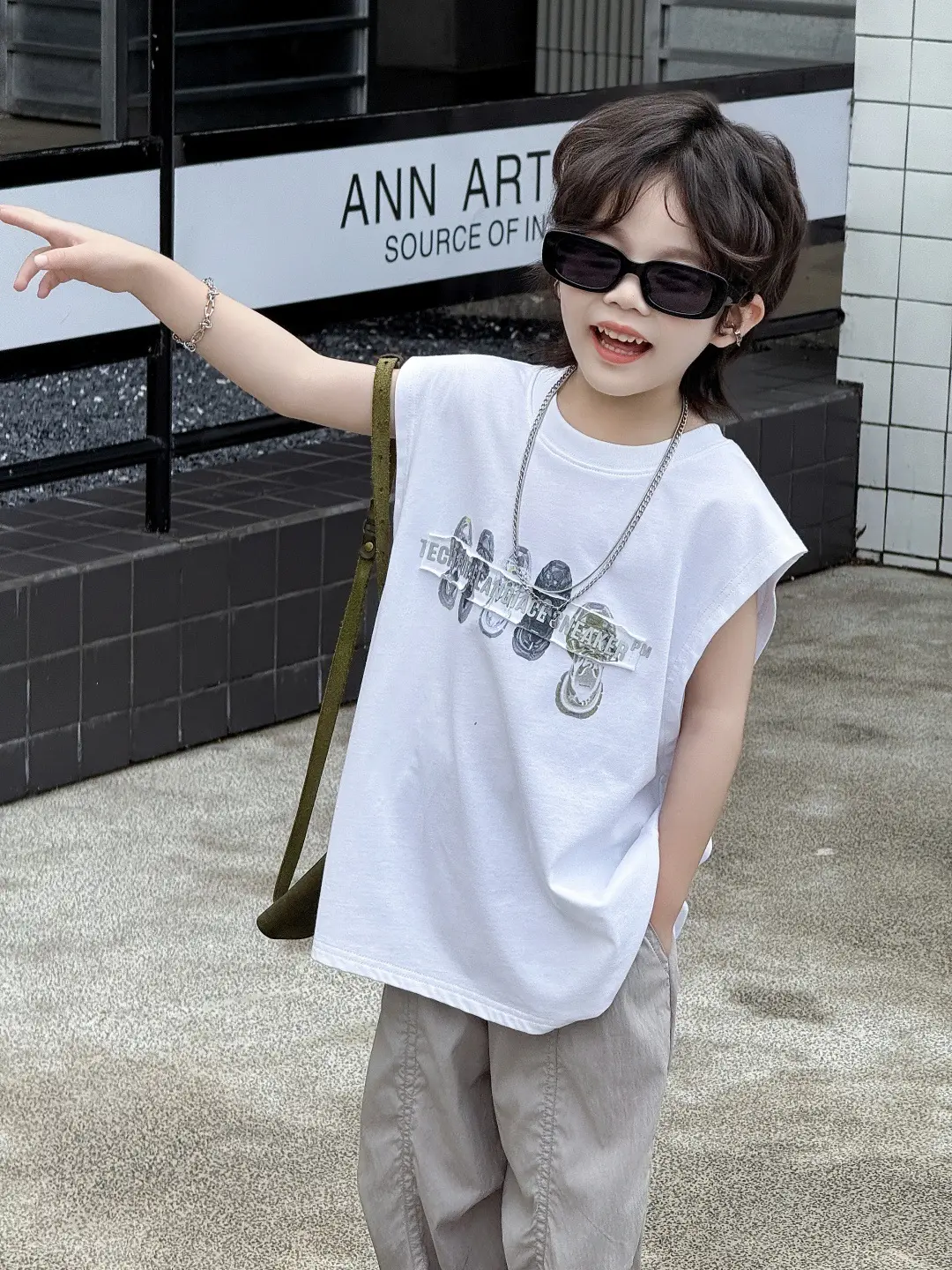 Boys Sleeveless T-Shirt White 2025 Summer Wear — feature 8
