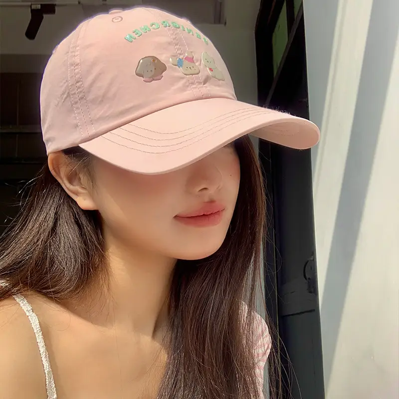 Women Pink Puppy Embroidered Baseball Cap Spring Summer Travel - Image 2