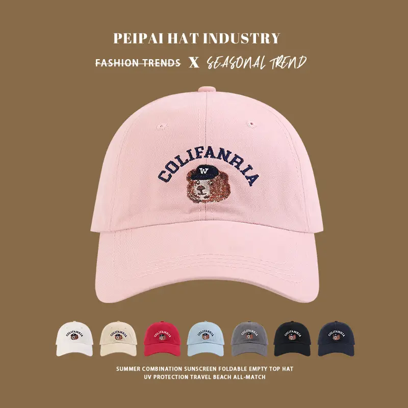Women 2025 Spring Summer Bear Sunshade Cap Wide Brim Baseball Cap — feature 2