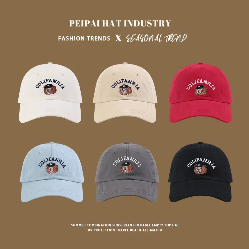 Women 2025 Spring Summer Bear Sunshade Cap Wide Brim Baseball Cap — feature 3
