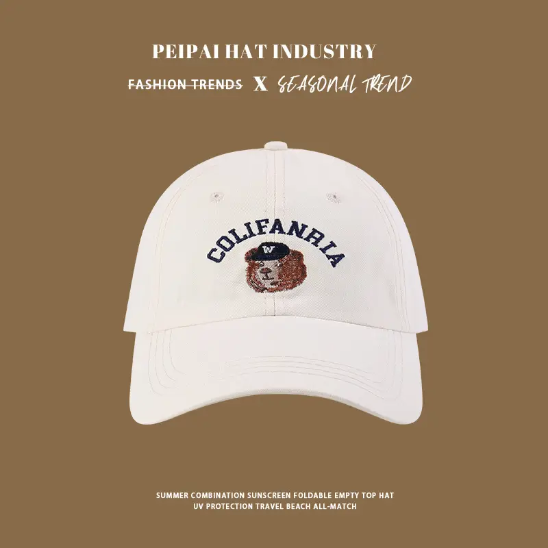 Women 2025 Spring Summer Bear Sunshade Cap Wide Brim Baseball Cap - Image 3