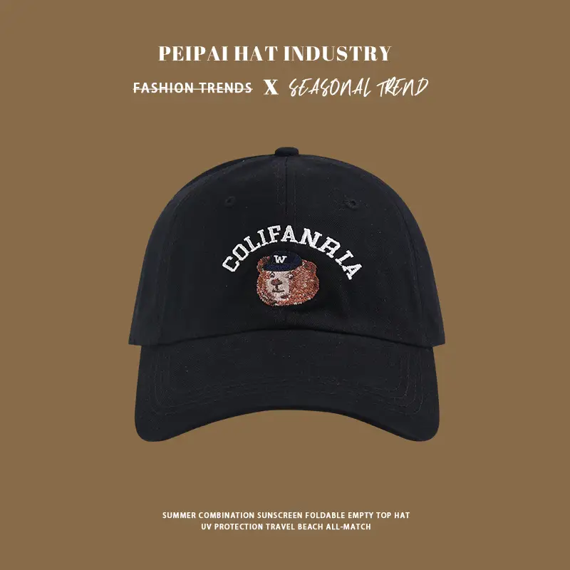 Women 2025 Spring Summer Bear Sunshade Cap Wide Brim Baseball Cap - Image 4