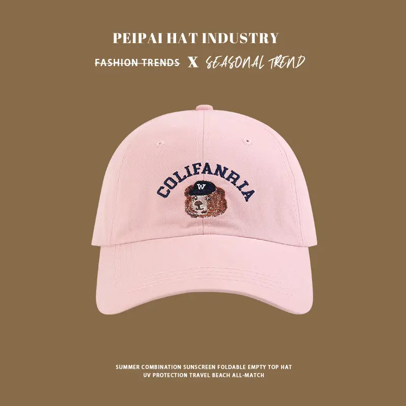 Women 2025 Spring Summer Bear Sunshade Cap Wide Brim Baseball Cap - Image 5