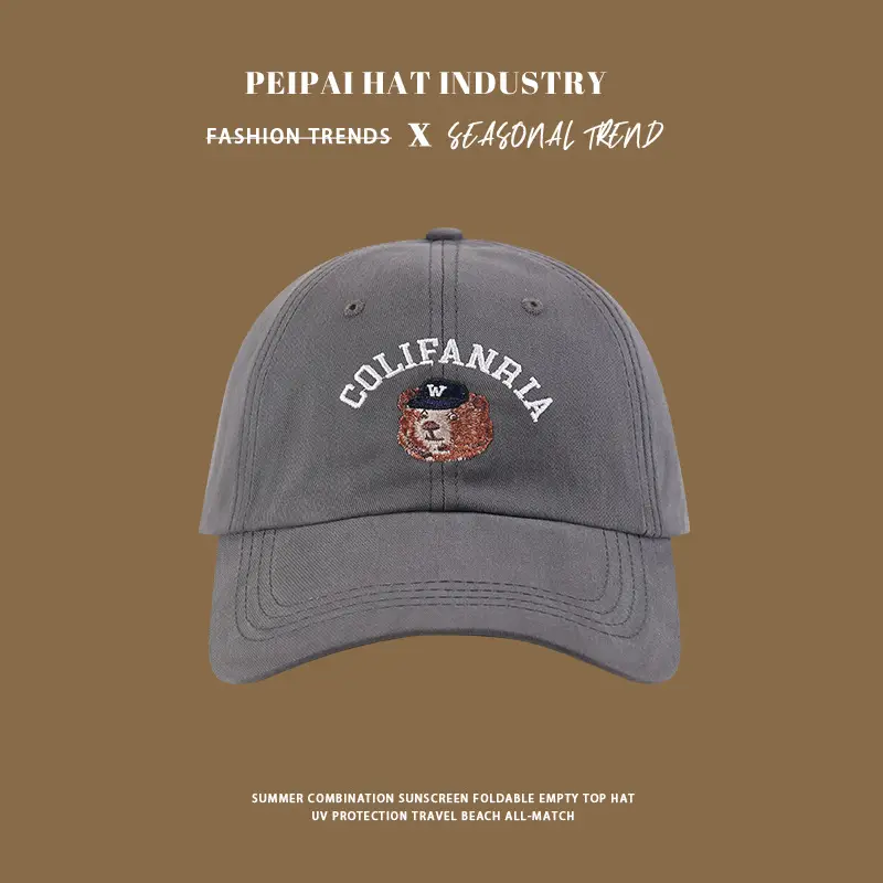 Women 2025 Spring Summer Bear Sunshade Cap Wide Brim Baseball Cap - Image 7