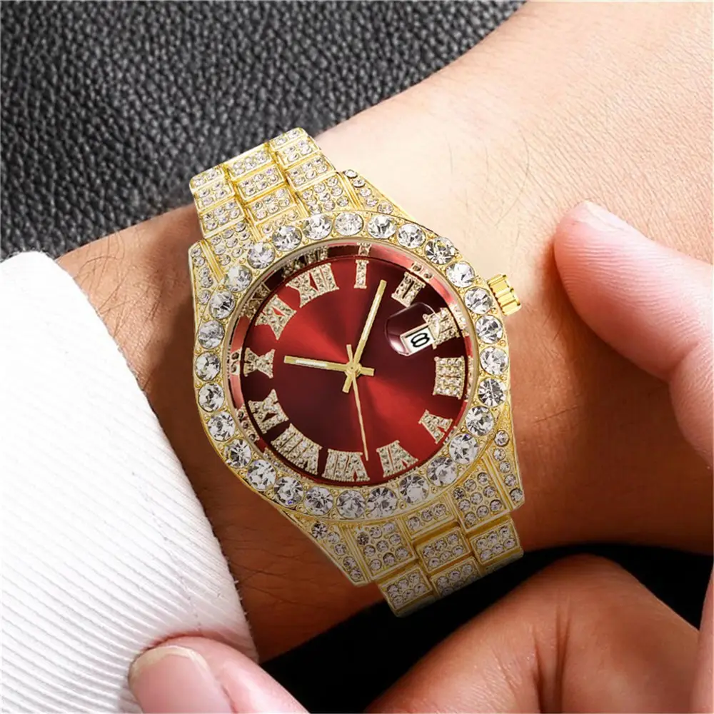 Men's Green Dial Diamond Watch with Gold Strap — feature 6