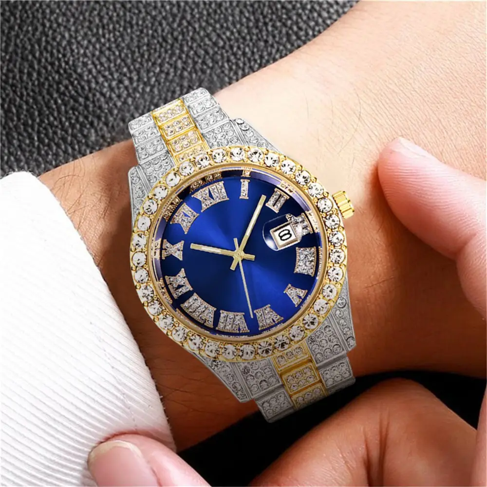 Men's Green Dial Diamond Watch with Gold Strap — feature 7