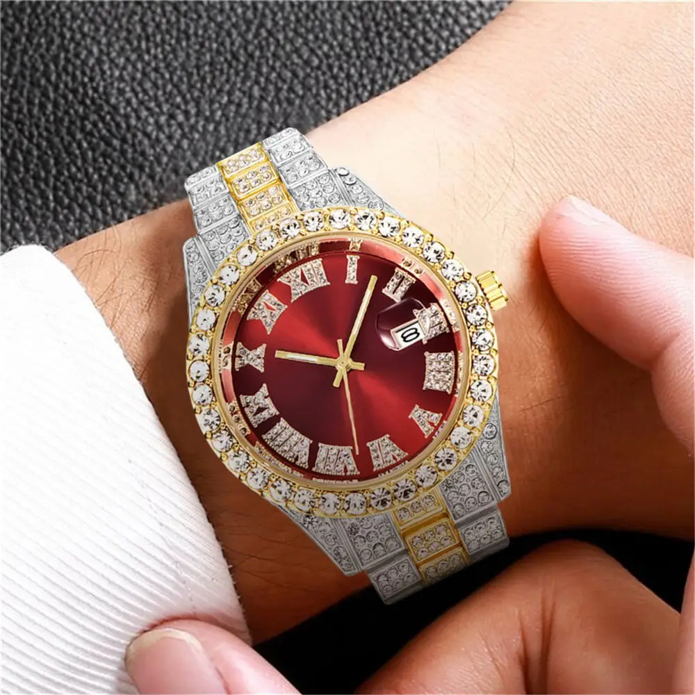 Men's Green Dial Diamond Watch with Gold Strap — feature 8