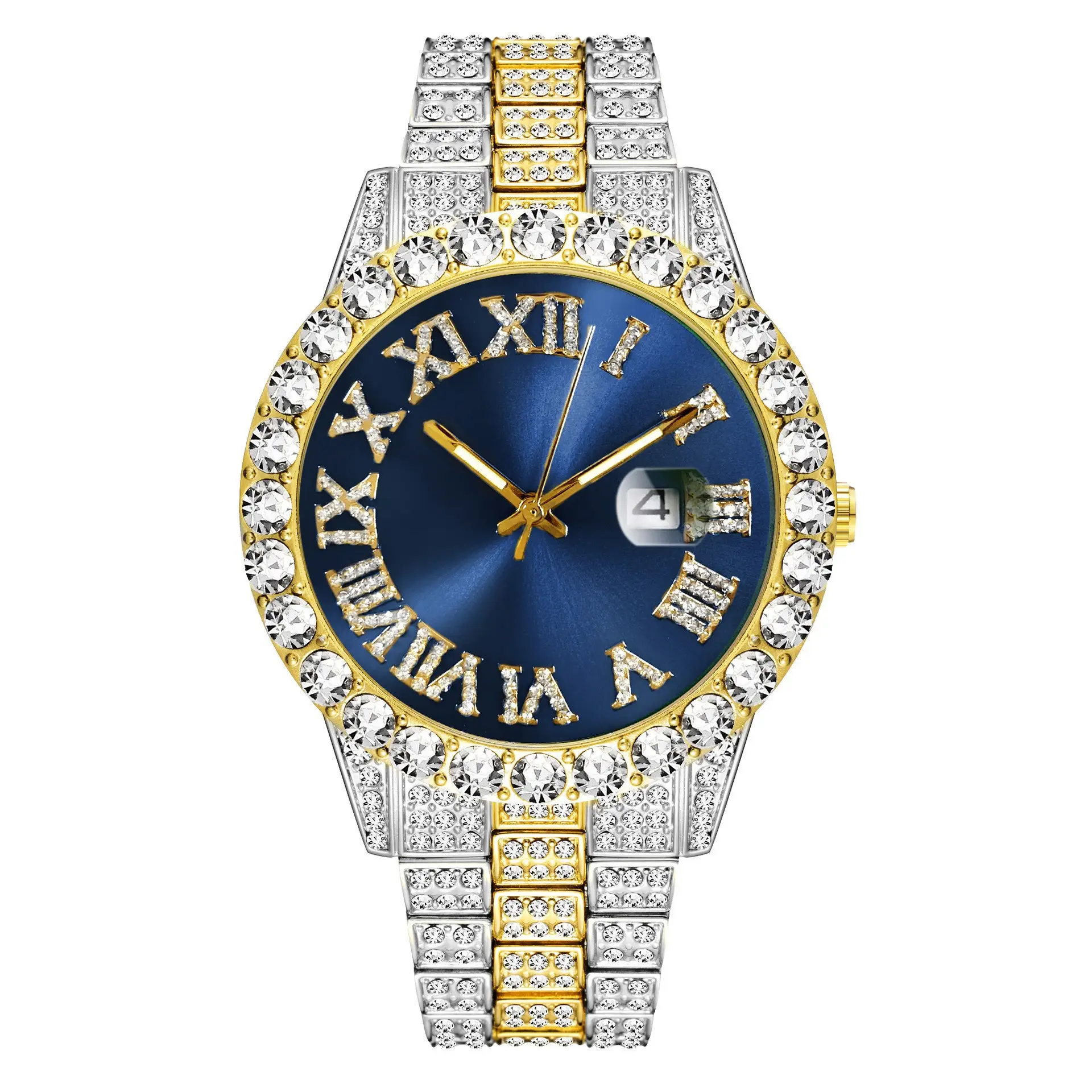 Men's Green Dial Diamond Watch with Gold Strap - Image 7