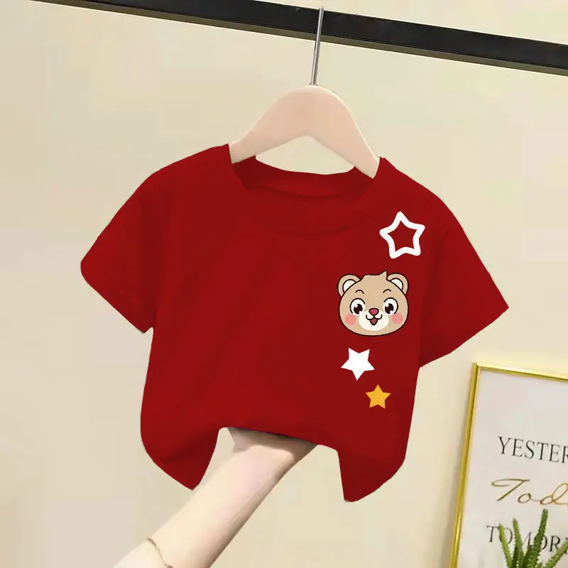 2024 Cotton Bear Print T-Shirts for Boys Girls Medium