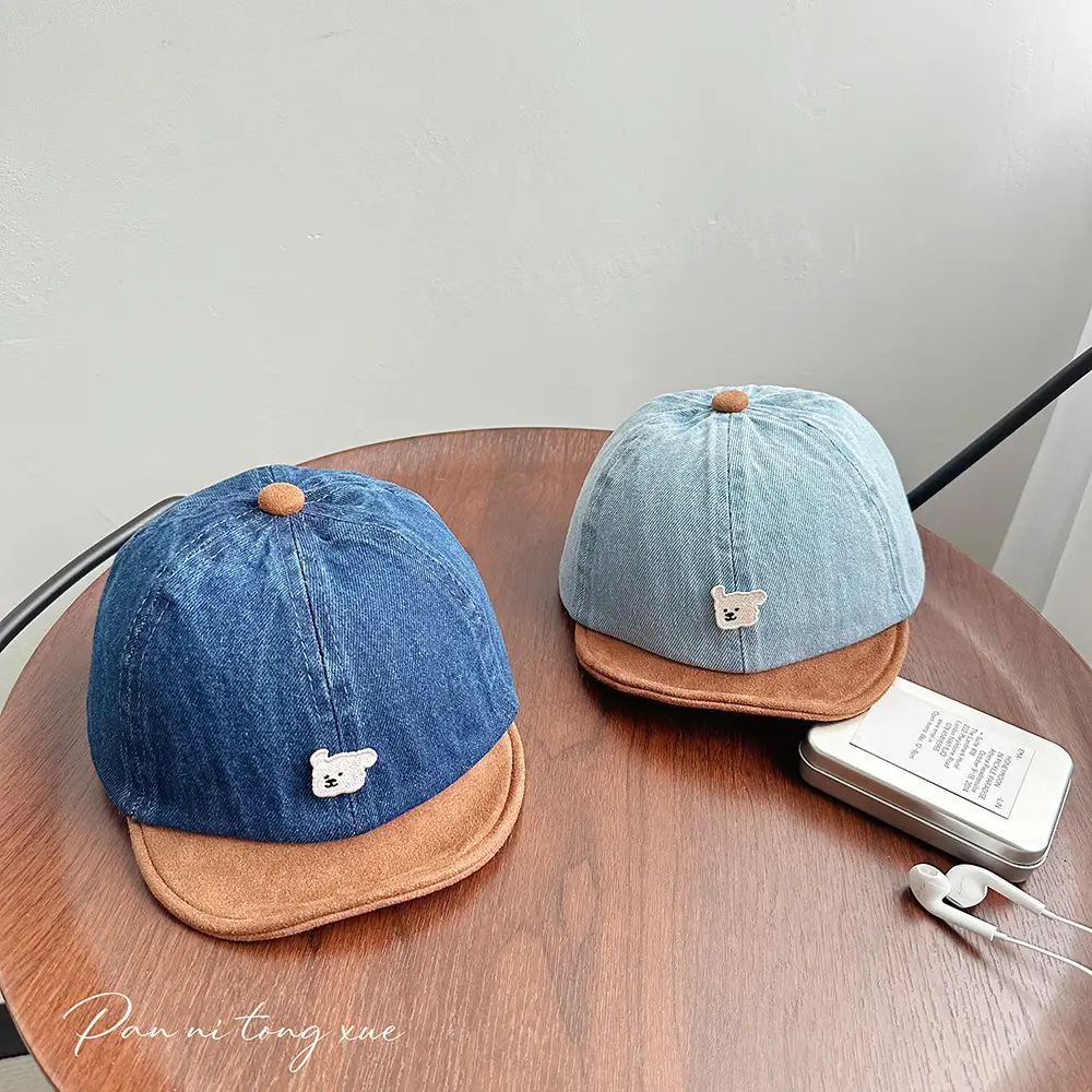 Retro Denim Bear Cap for Kids Men Women Short Brim Baseball - Image 4