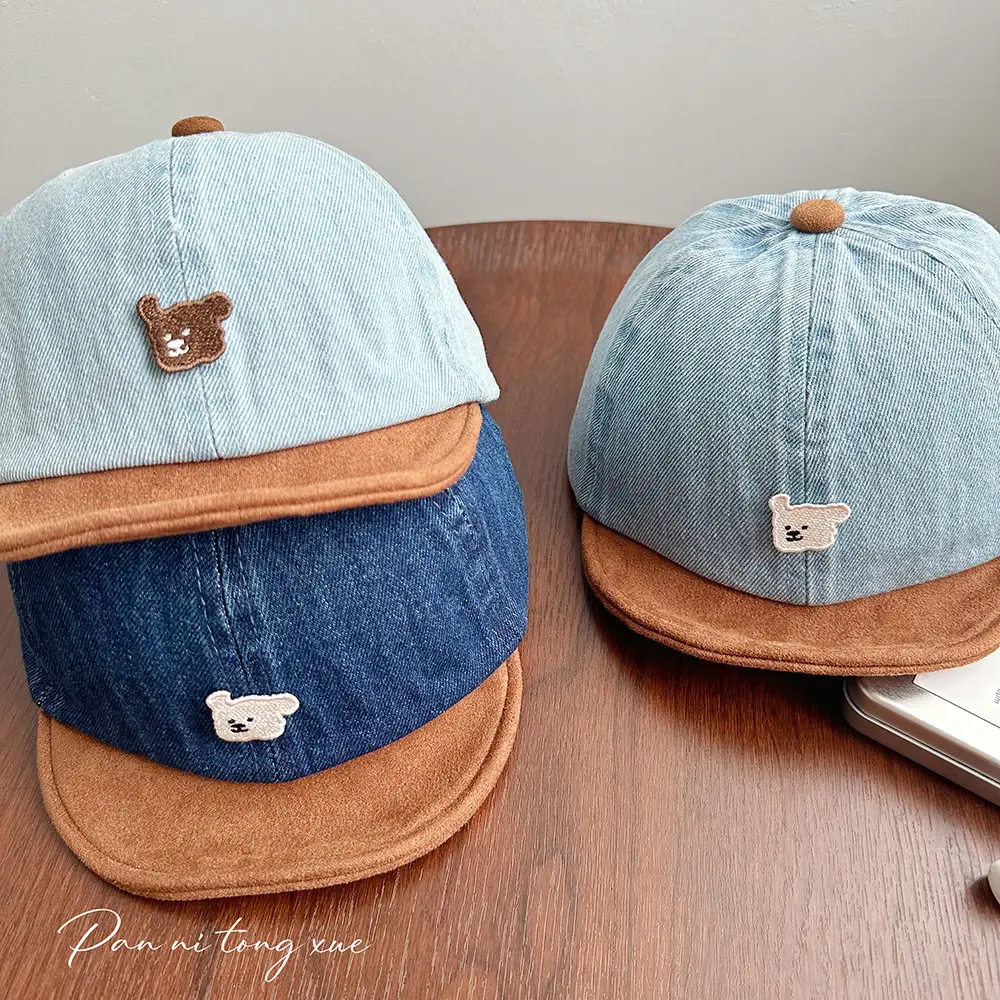 Retro Denim Bear Cap for Kids Men Women Short Brim Baseball - Image 5