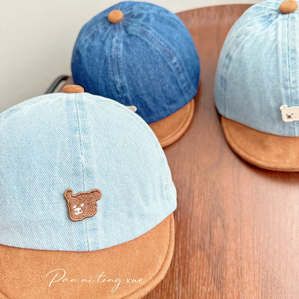 Retro Denim Bear Cap for Kids Men Women Short Brim Baseball - Image 6
