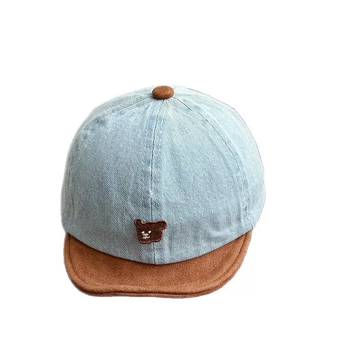 Retro Denim Bear Cap for Kids Men Women Short Brim Baseball - Image 8