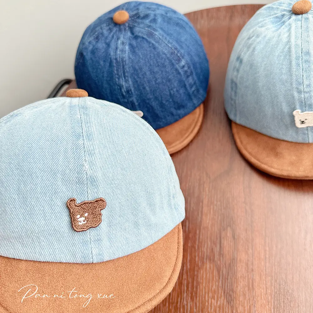 Retro Denim Bear Cap for Kids Men Women Short Brim Baseball — feature 25