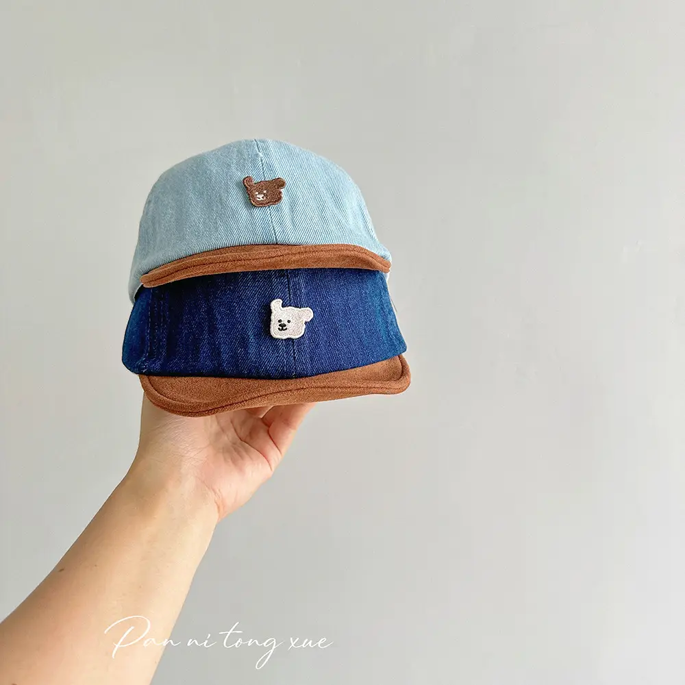 Retro Denim Bear Cap for Kids Men Women Short Brim Baseball — feature 26