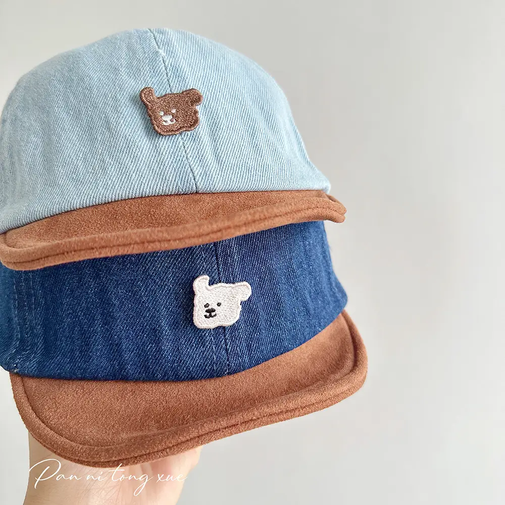 Retro Denim Bear Cap for Kids Men Women Short Brim Baseball — feature 27