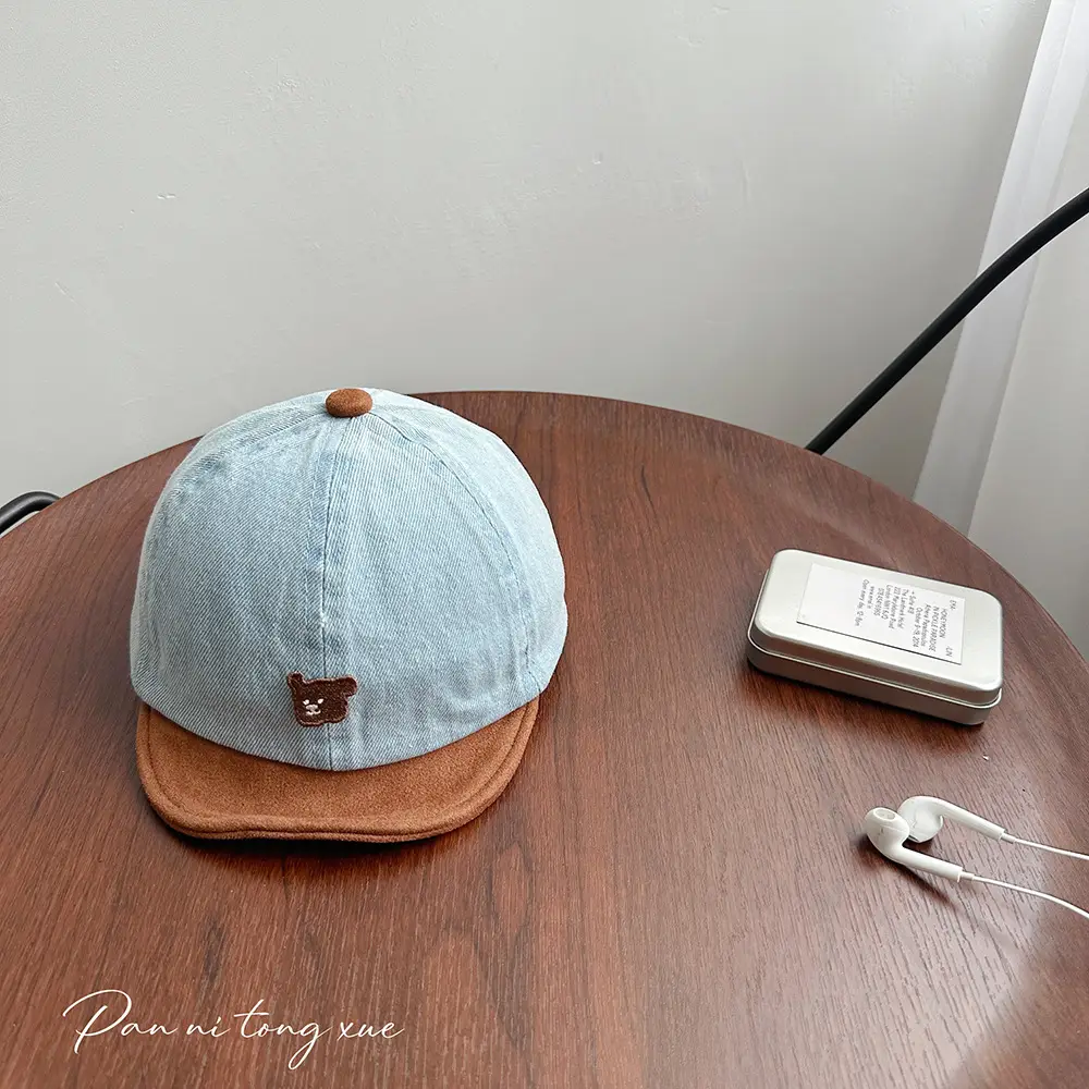 Retro Denim Bear Cap for Kids Men Women Short Brim Baseball — feature 28
