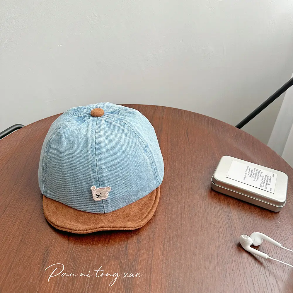 Retro Denim Bear Cap for Kids Men Women Short Brim Baseball - Image 3