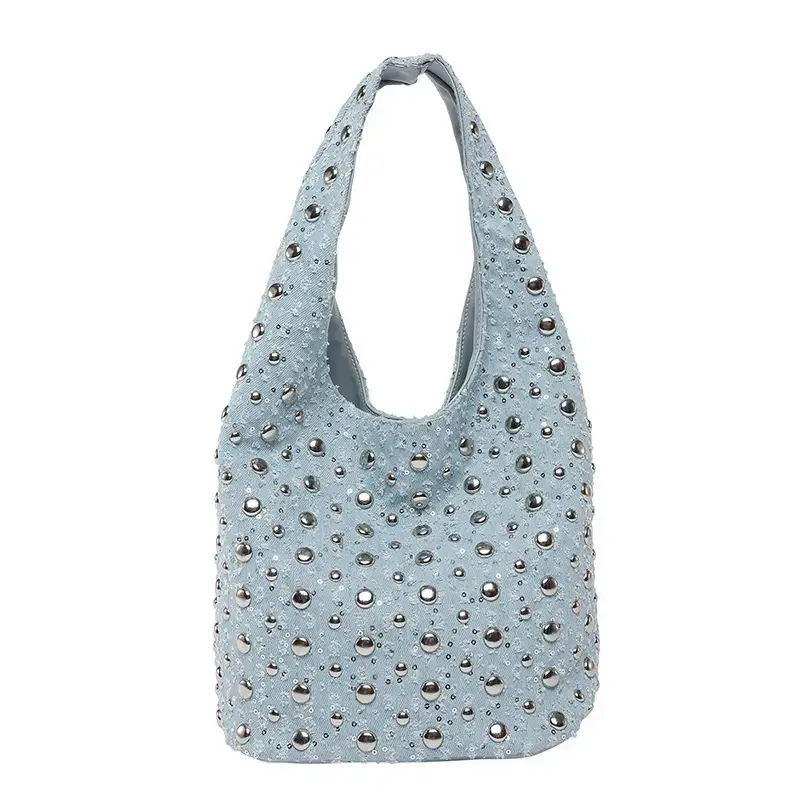 Women's Dot Print Shoulder Bag Blue White Casual 2025